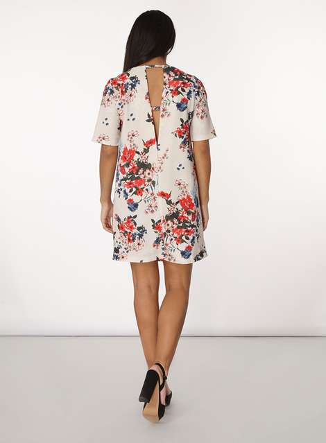 **Only Cream Short Sleeve Floral Shift Dress